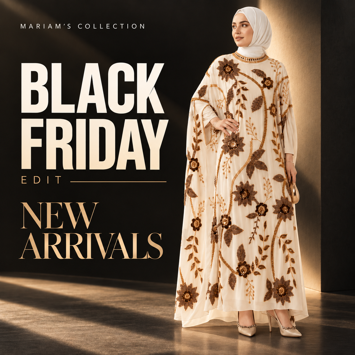 Mariam's Collection New Arrivals Black Friday Edit — MA453 embroidered floral abaya