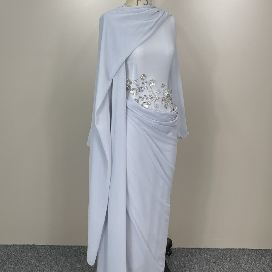 Rhinestone Floral Chiffon-Effect Evening Dress(MS591)
