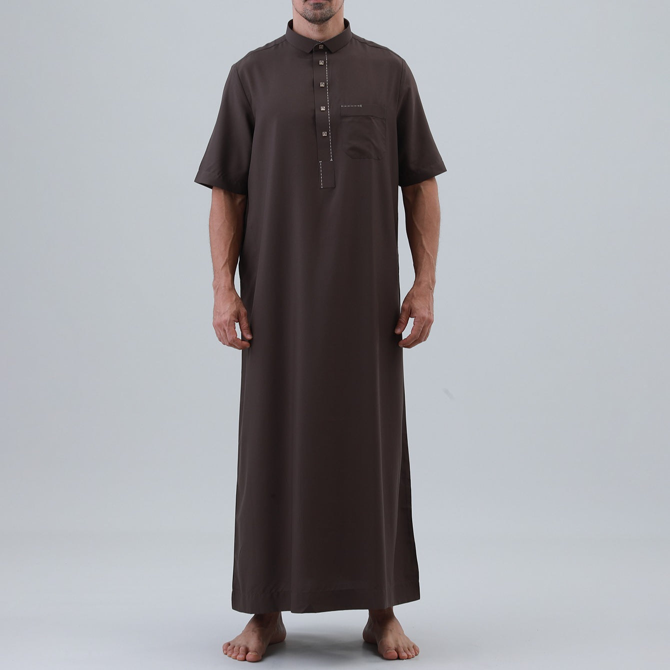 Men's Solid Color Thobe with Button Placket(MT038)