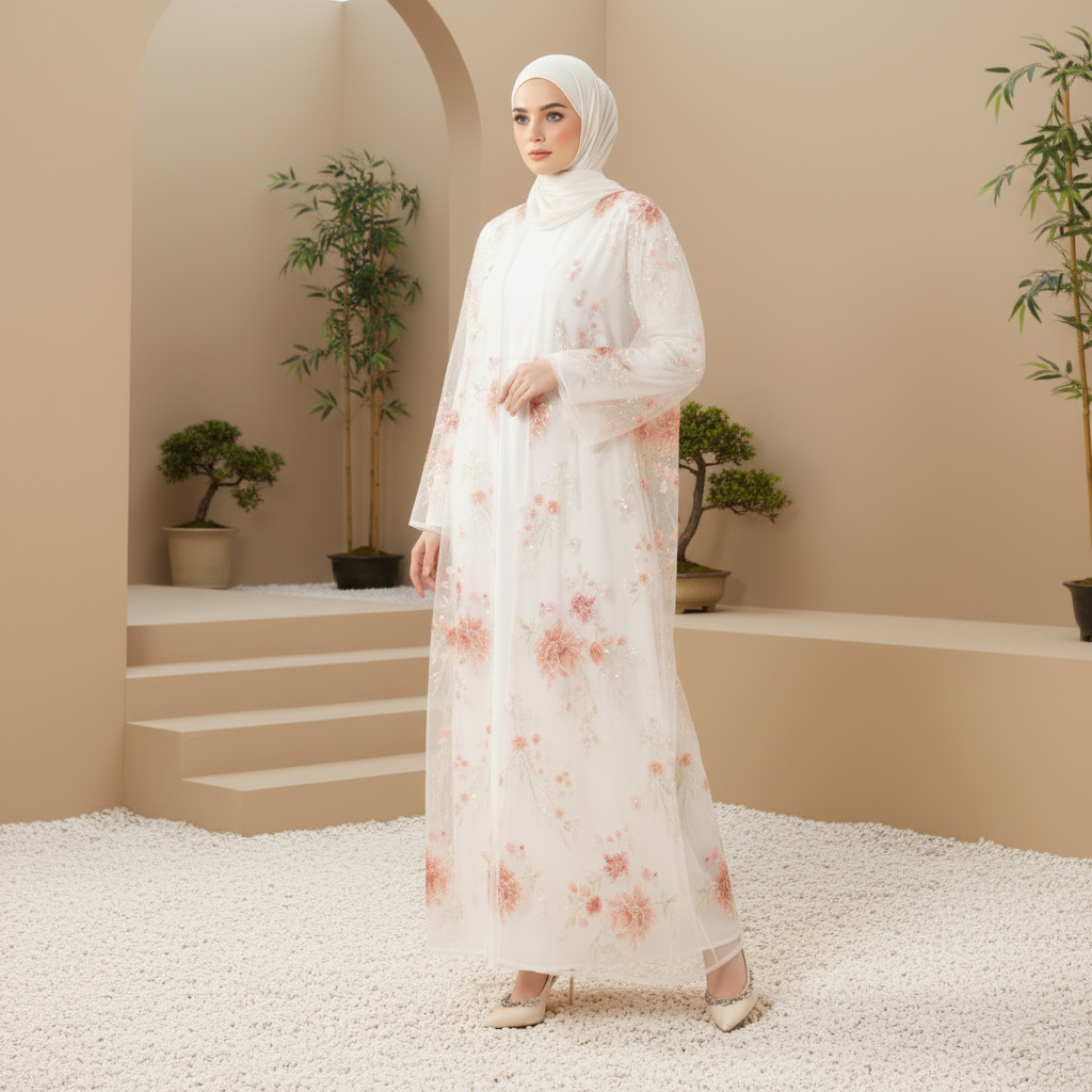 Luxury 3D Floral Sequin Embroidered Open Abaya for Weddings & Eid(MOA306)