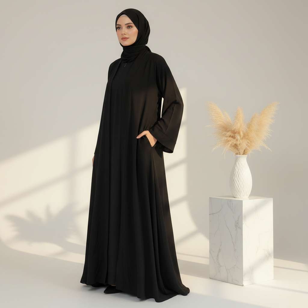 Archive Piece Ice Silk Crepe Open Abaya 2-Piece Set - MP014 (Size XXL Only)