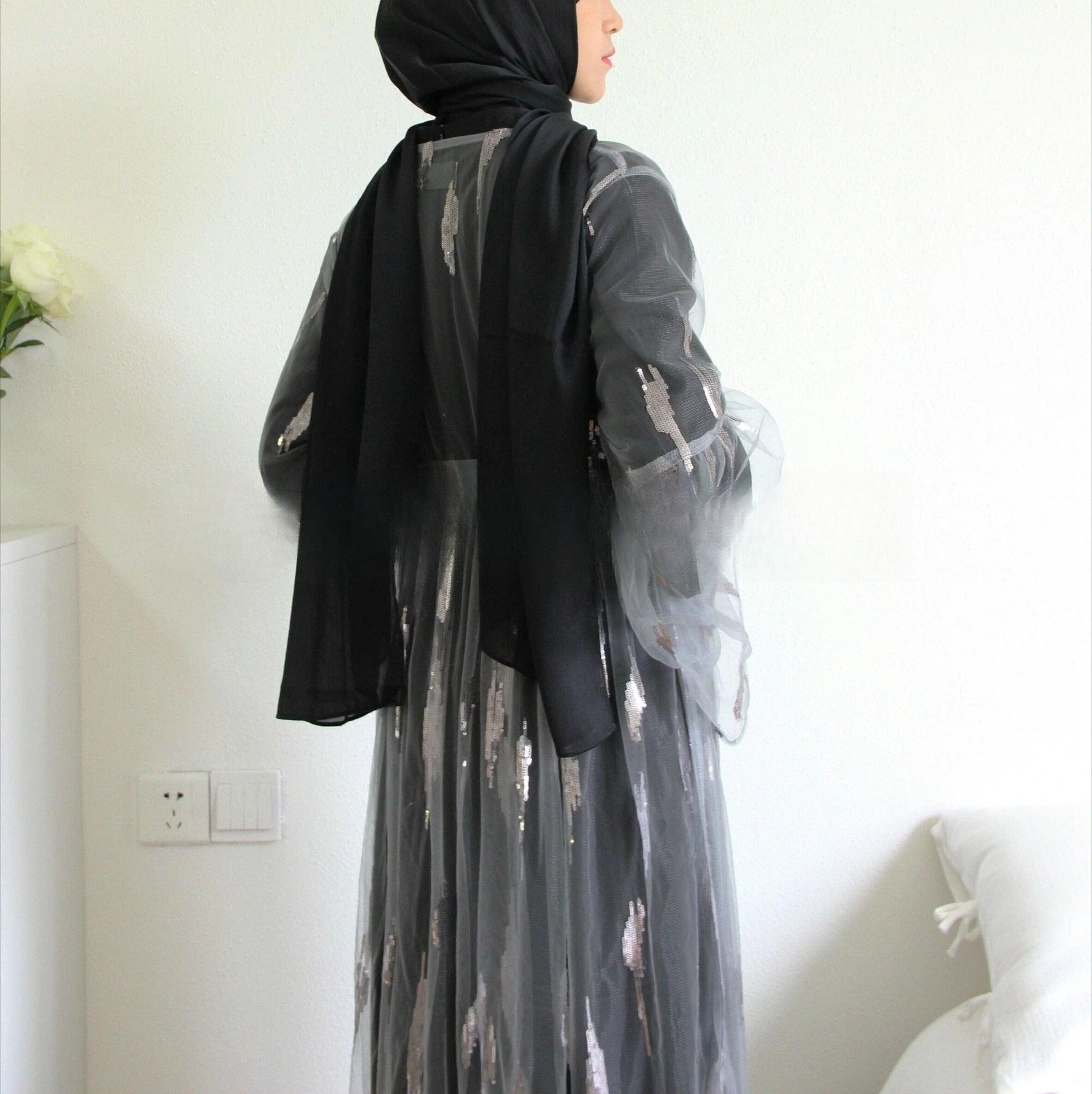 MA025 Pailletten Satin 2 Stück Tasche Abaya Set