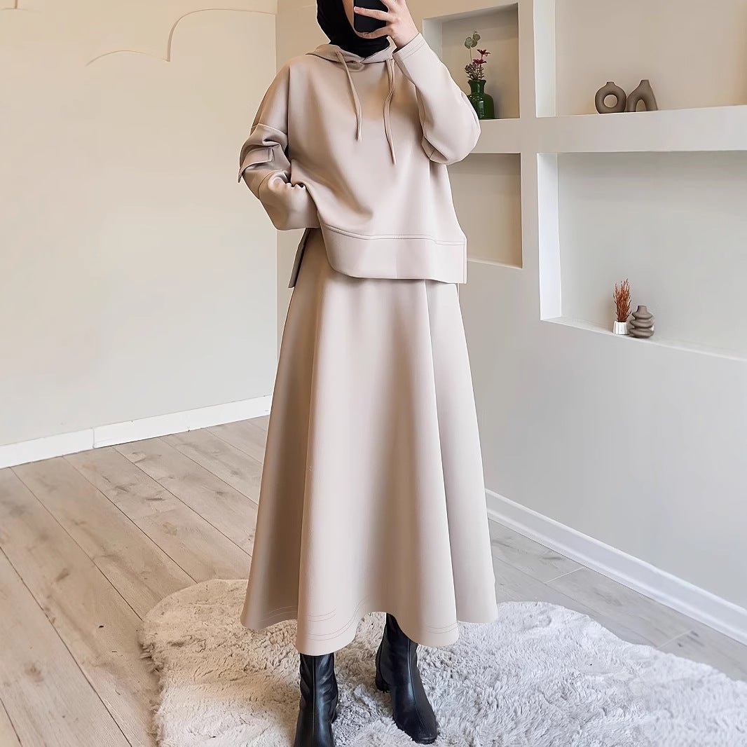 2-Piece Hoodie Top & Full A-Line Maxi Skirt Set(MS427) - Mariam's Collection