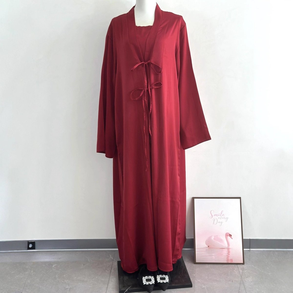 2 - Piece Satin Open Abaya Set(MOA317) - Mariam's Collection