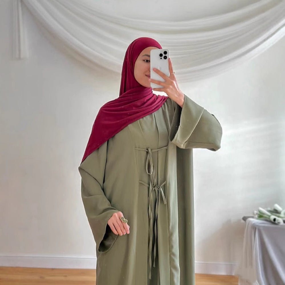 2 - Piece Satin Open Abaya Set(MOA317) - Mariam's Collection