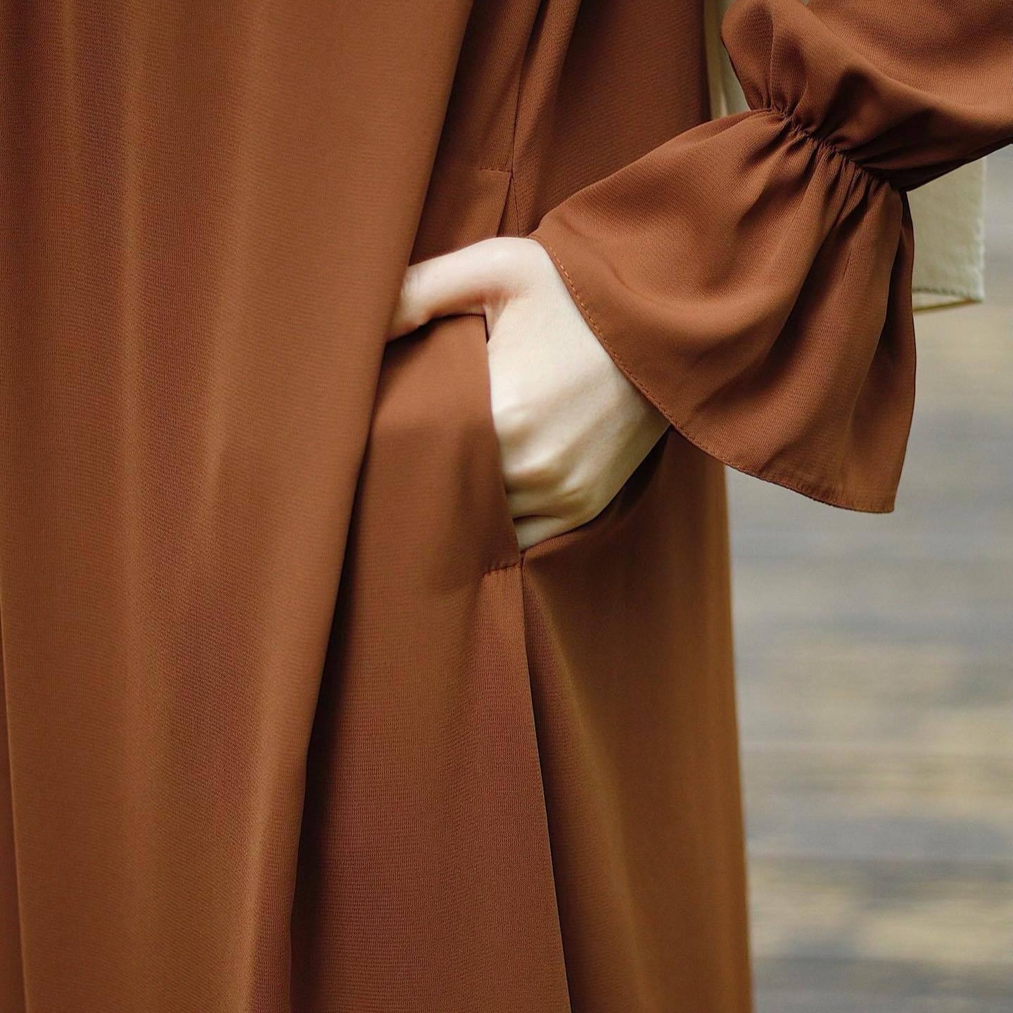 Bell Sleeve Chiffon Abaya | Round Neck Pocket Maxi Dress(MA363)