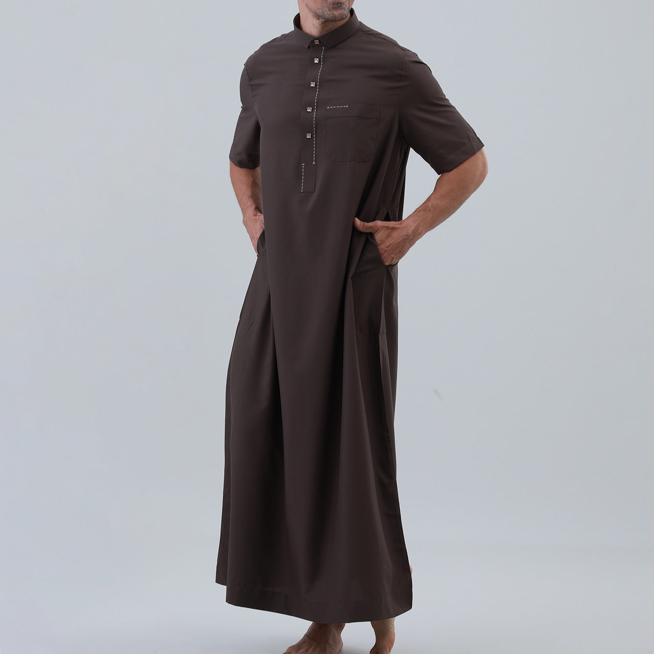 Men's Solid Color Thobe with Button Placket(MT038)