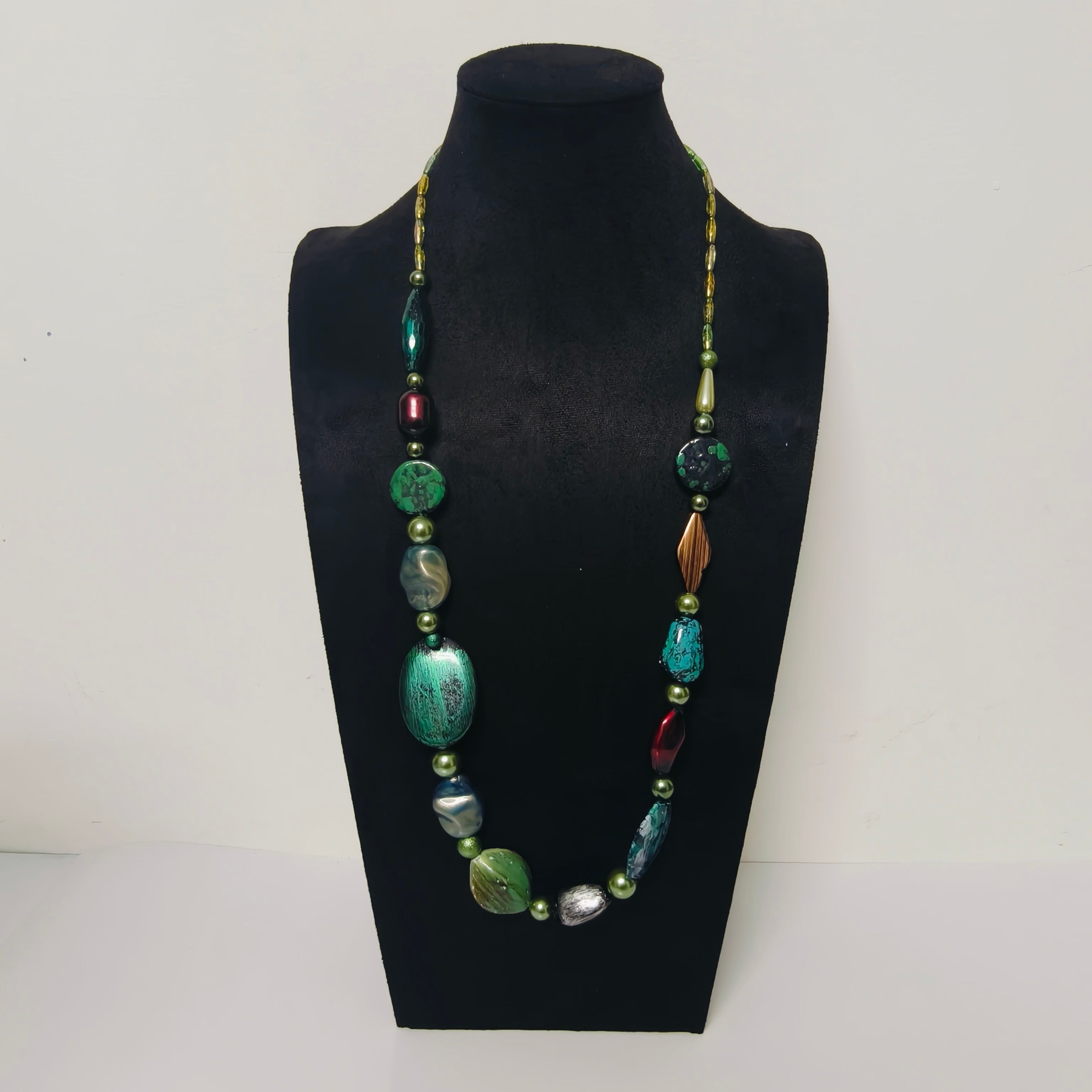 Handmade Resin & Shell Bead Necklace | Artistic Beaded Statement Necklace | Long Lightweight Boho Jewelry for Women (MAC346)