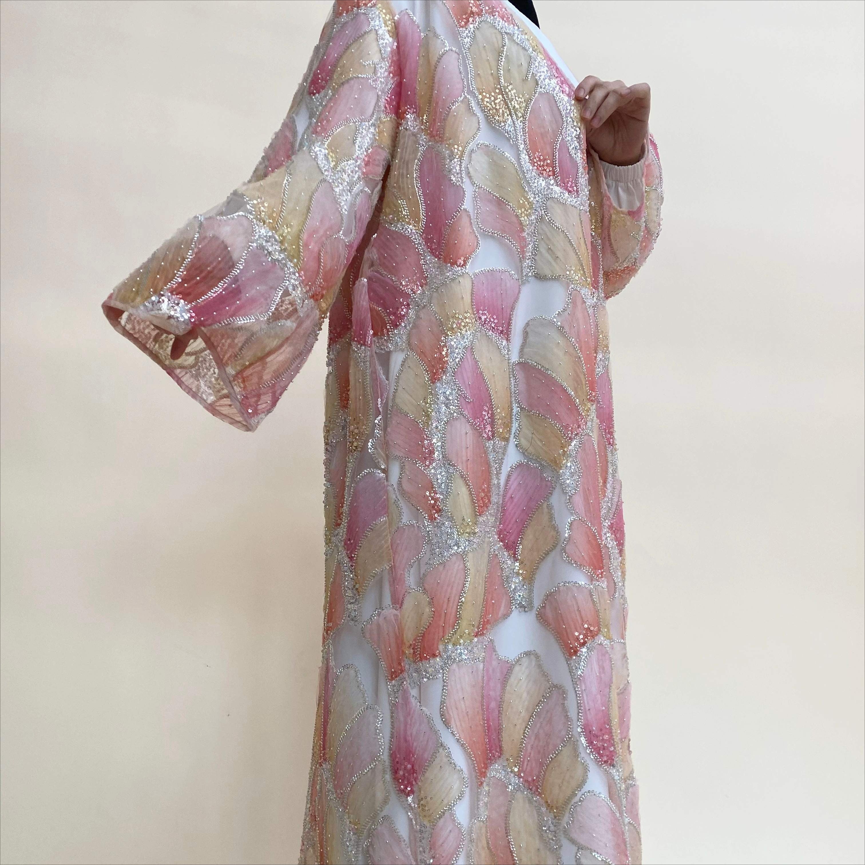 Luxury Hand-Embroidered Open Abaya Cardigan(MOA295)