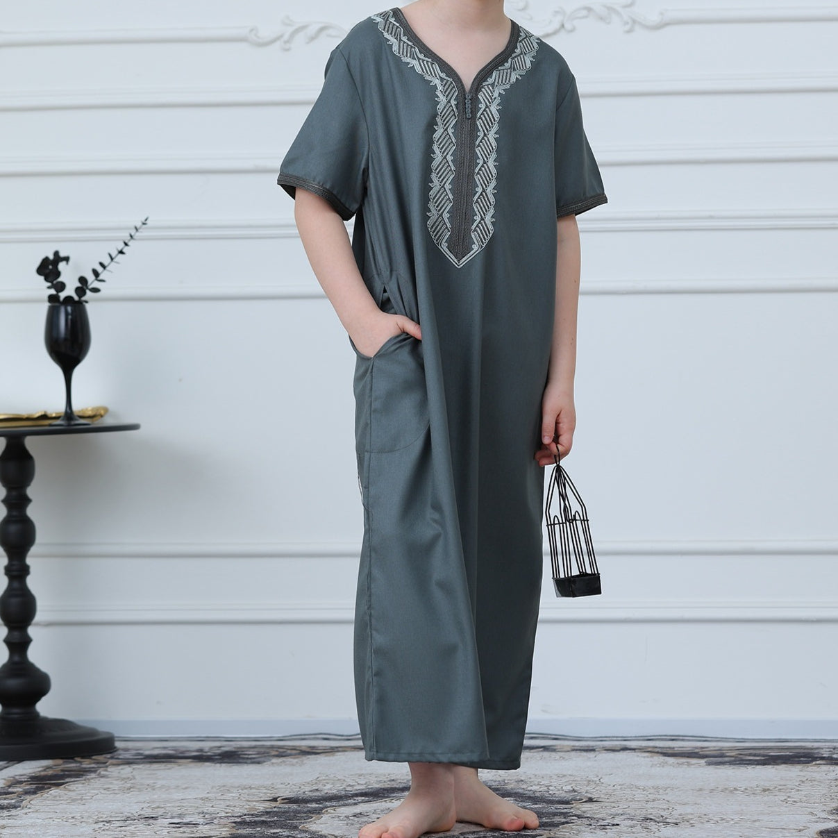 Boys Embroidered Zip-Front Thobe(MKB012)