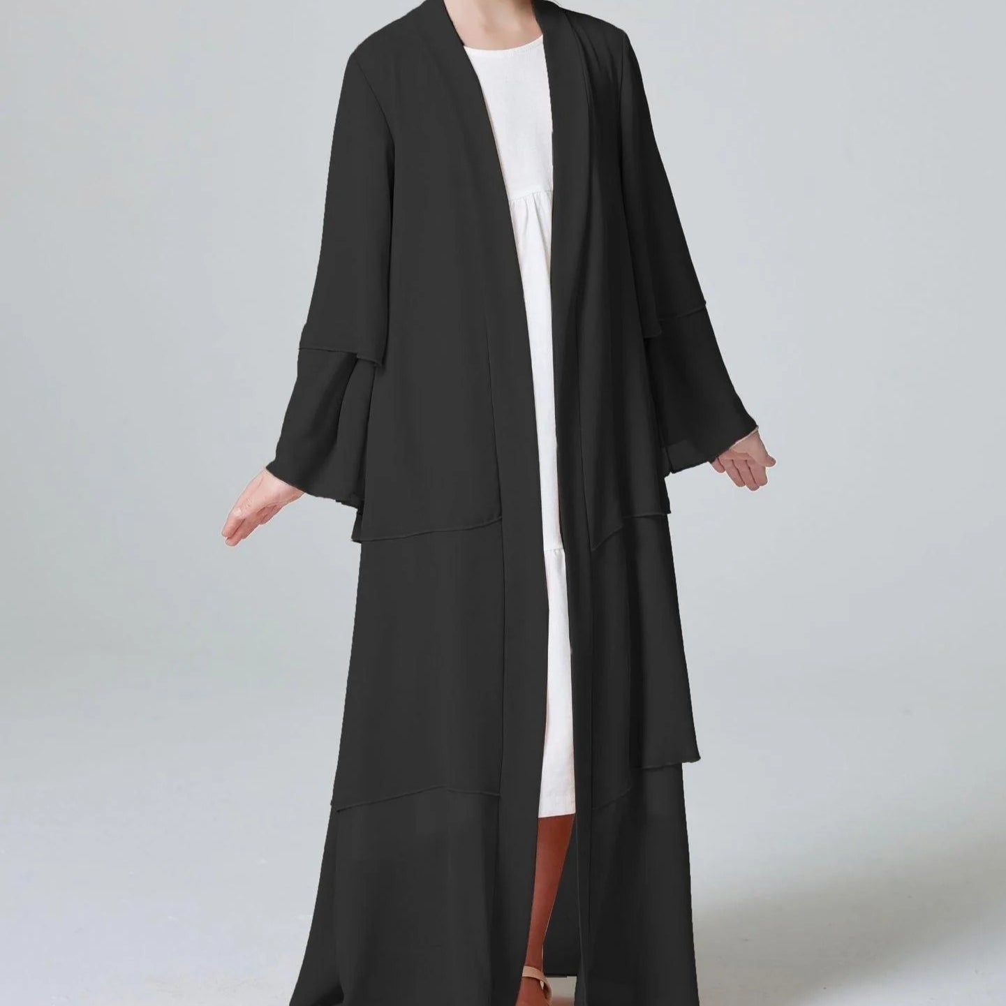 Girls Plain 3-Layered Chiffon Open Abaya Kid Abaya(MKG009)