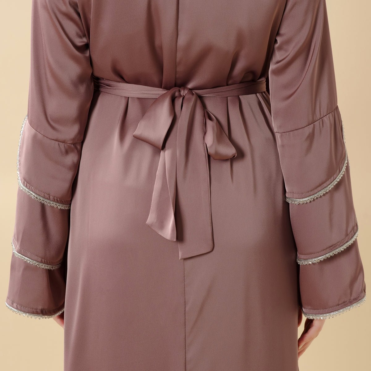 3 - Layer Diamond Ruffle Sleeve Abaya With Pockets (MA040) - Mariam's Collection