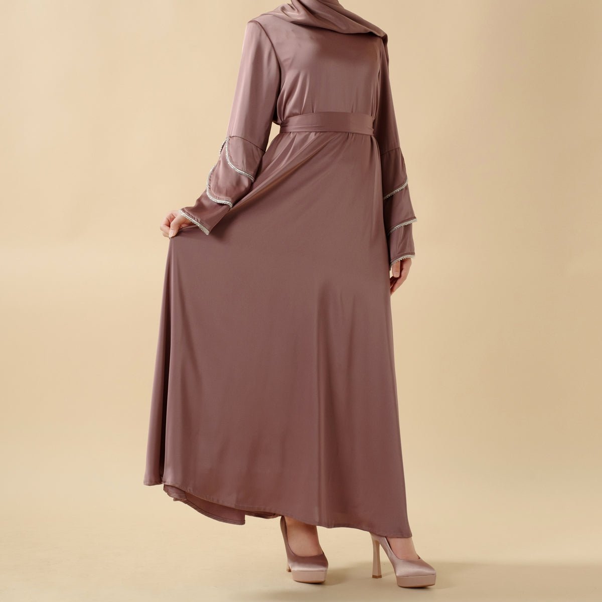 3 - Layer Diamond Ruffle Sleeve Abaya With Pockets (MA040) - Mariam's Collection