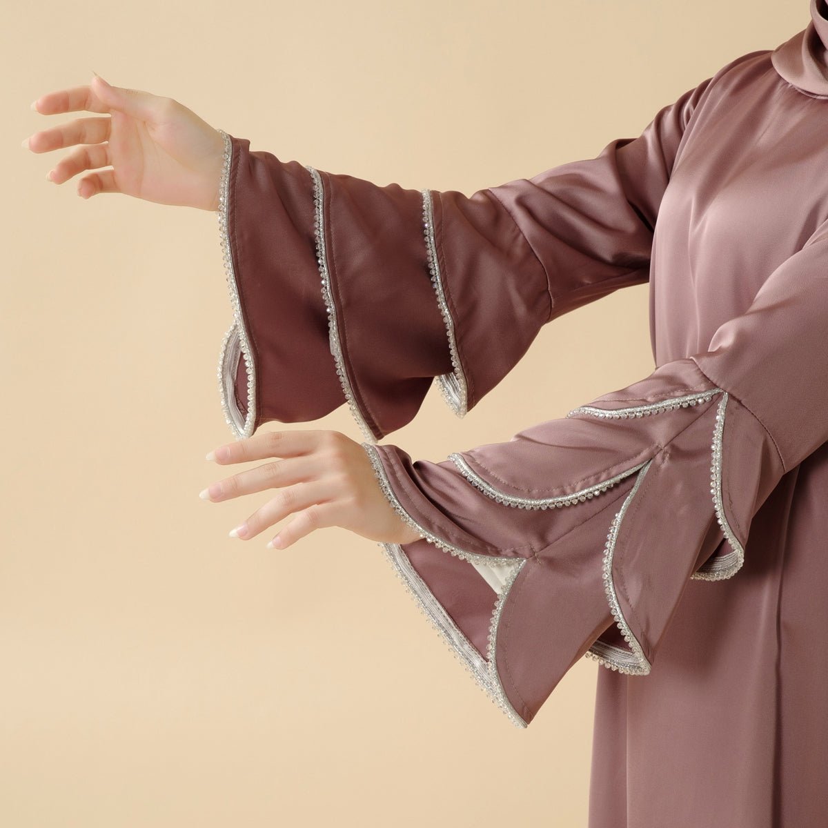 3 - Layer Diamond Ruffle Sleeve Abaya With Pockets (MA040) - Mariam's Collection