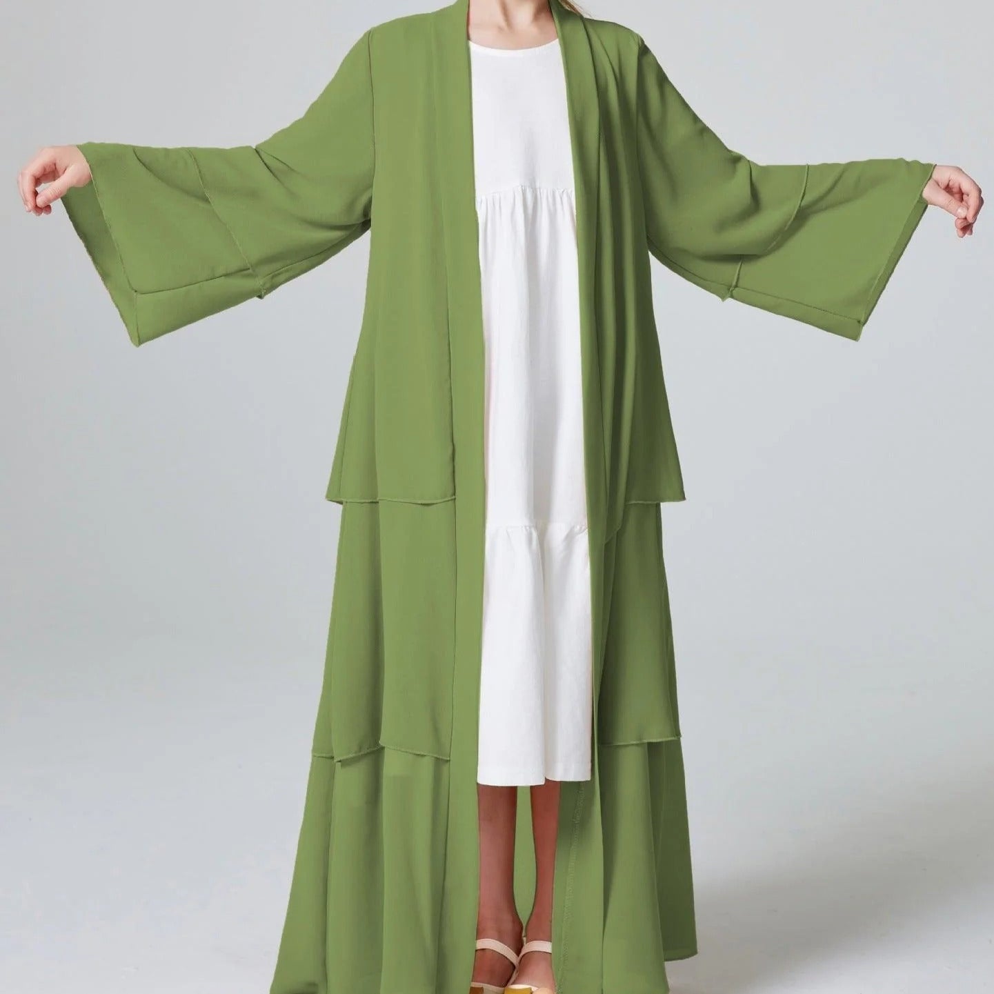 Girls Plain 3-Layered Chiffon Open Abaya Kid Abaya(MKG009)