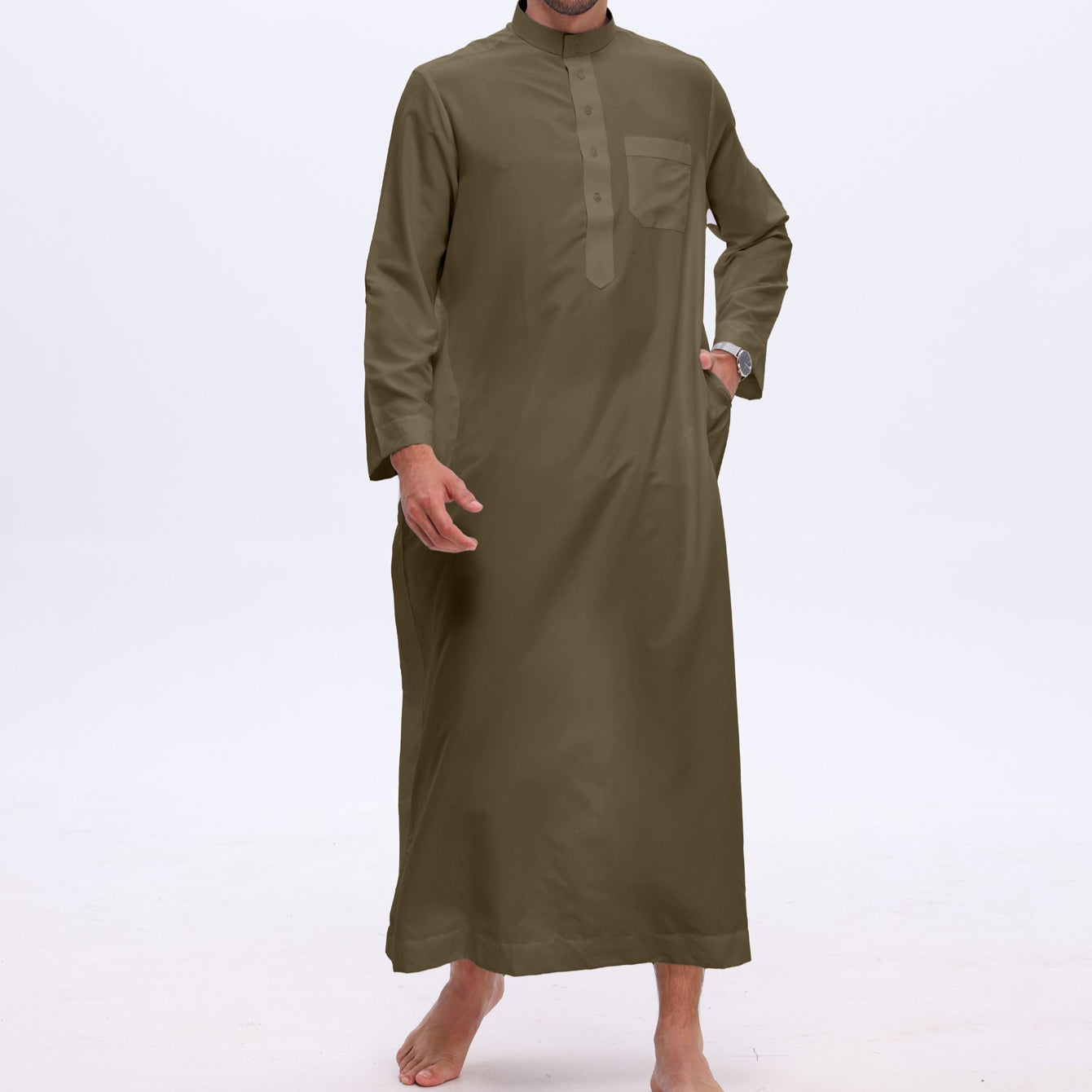 Men's Solid Color Thobe with Button Placket(MT036)