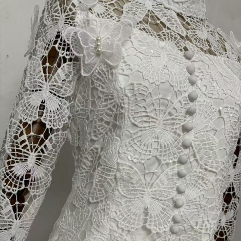 3D Butterfly Lace & Tulle Gown Set(MS223) - Mariam's Collection