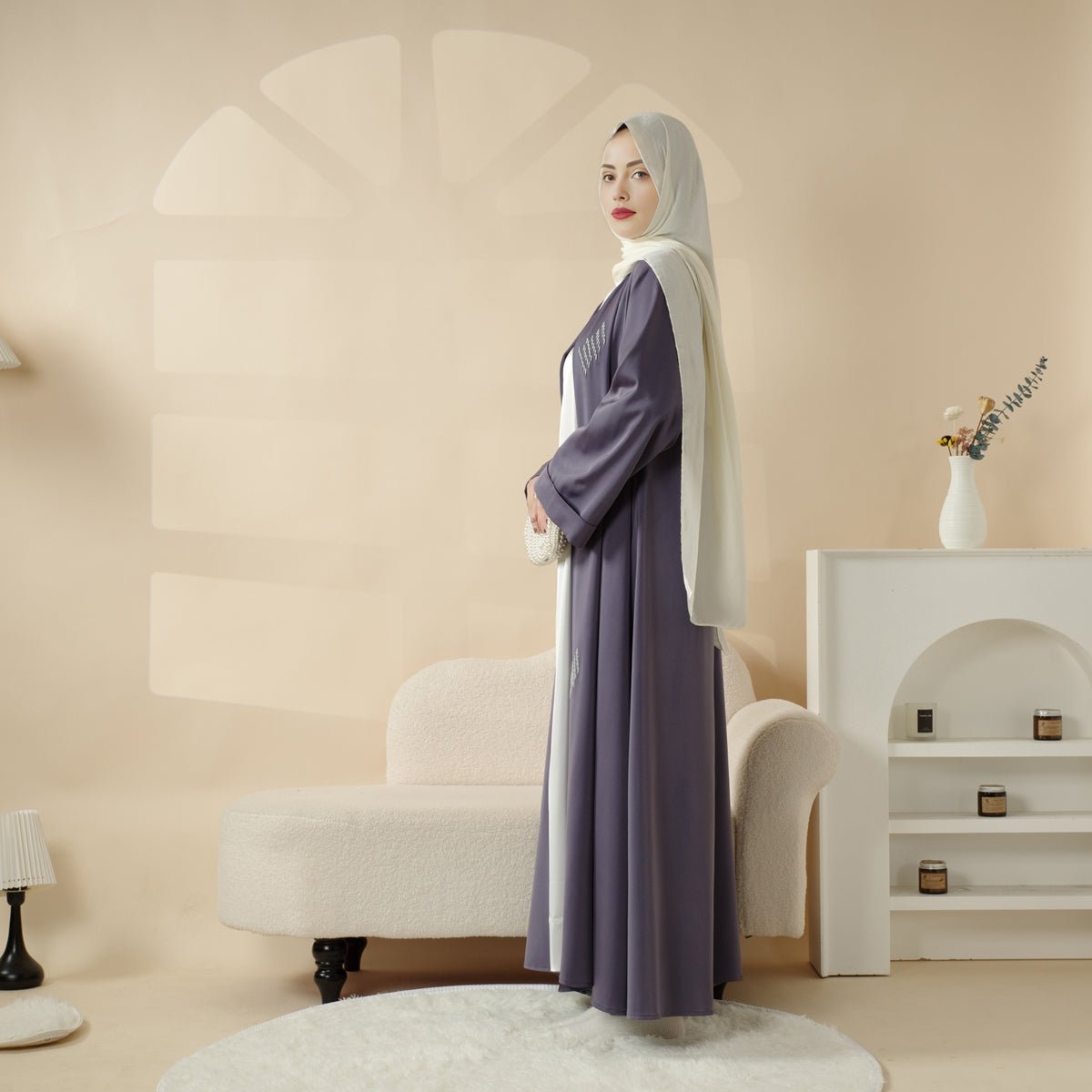 3D Embroidery Abaya With Geometric Beads. 3D Embroidered Open Abaya (MOA085) - Mariam's Collection