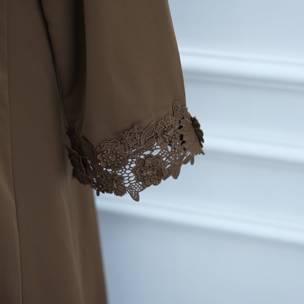 3D Floral Lace Trim Open Abaya(MOA336) - Mariam's Collection