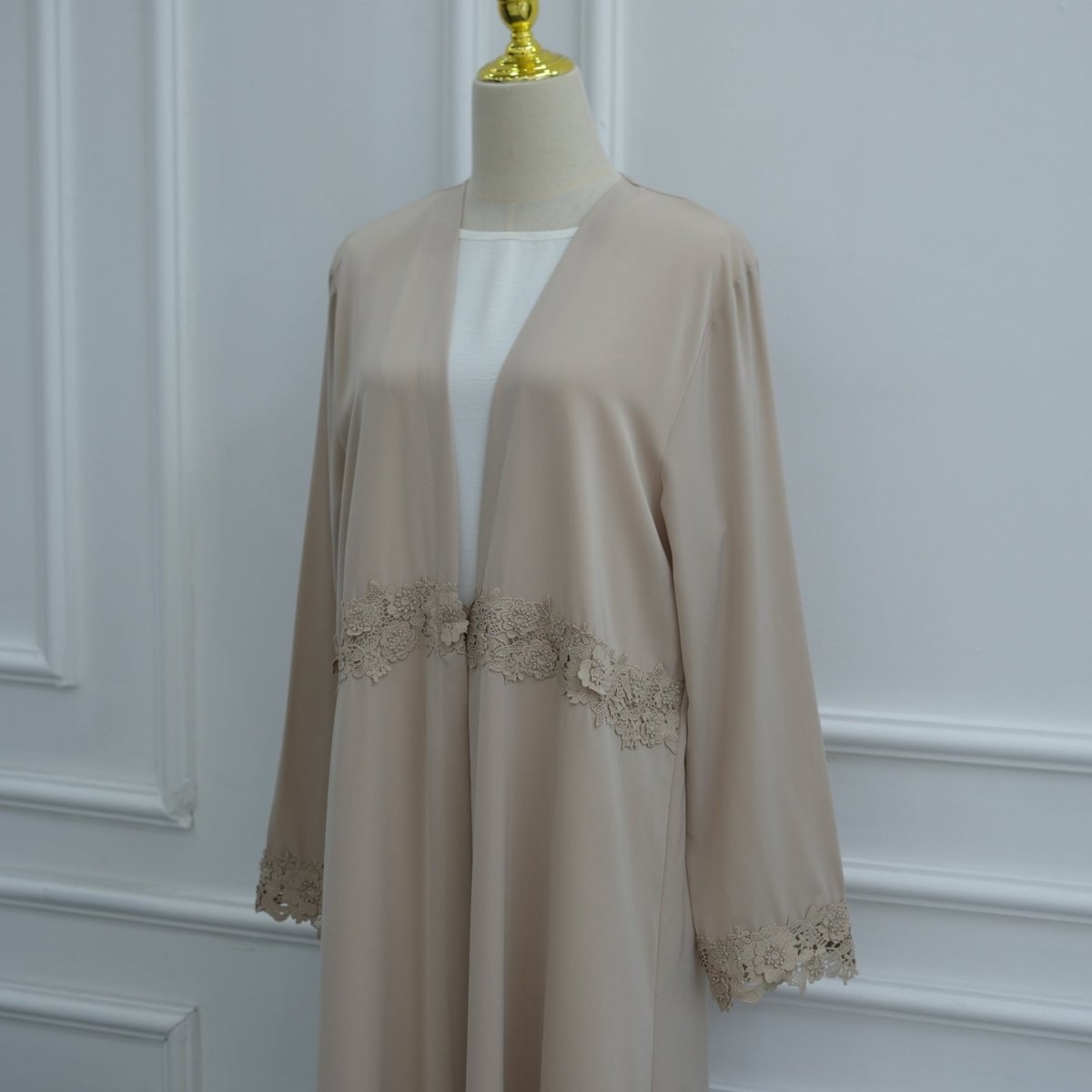 3D Floral Lace Trim Open Abaya(MOA336) - Mariam's Collection