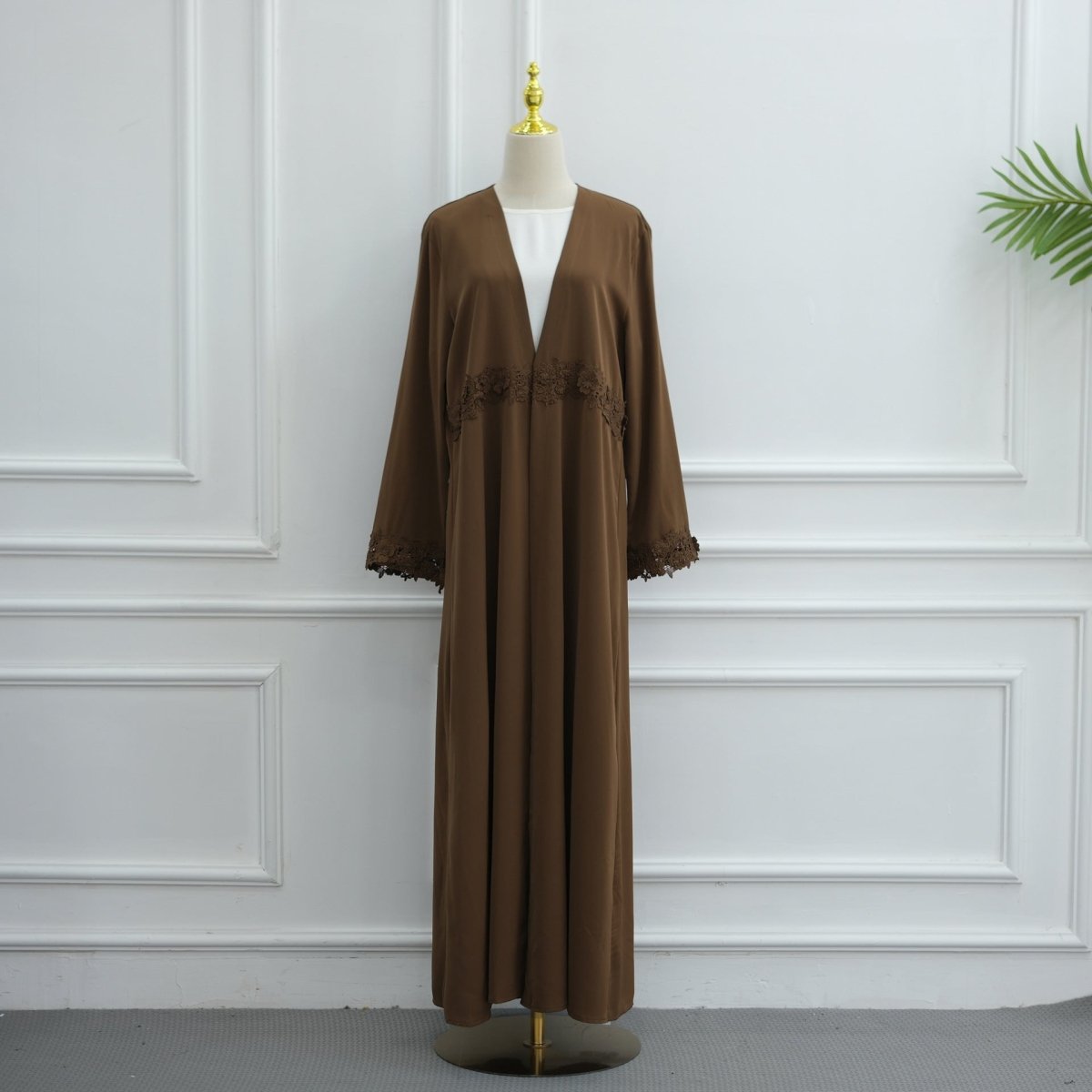 3D Floral Lace Trim Open Abaya(MOA336) - Mariam's Collection