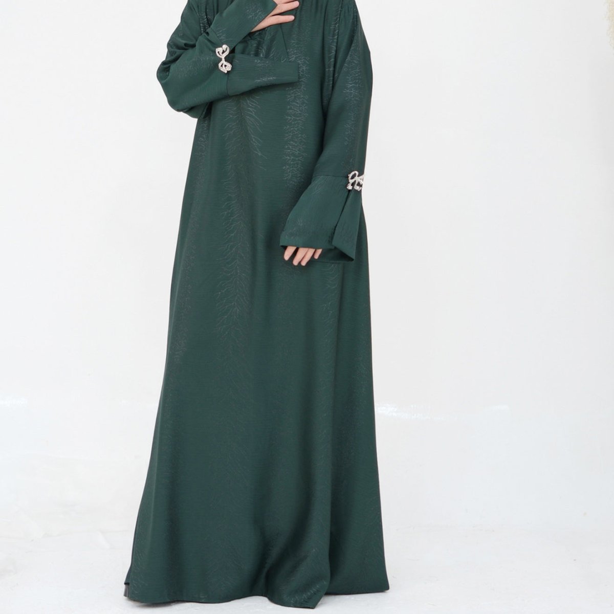 3D Jacquard Bow Abaya & Hijab Set | Butterfly Sleeve Brocade Dress(MA352) - Mariam's Collection