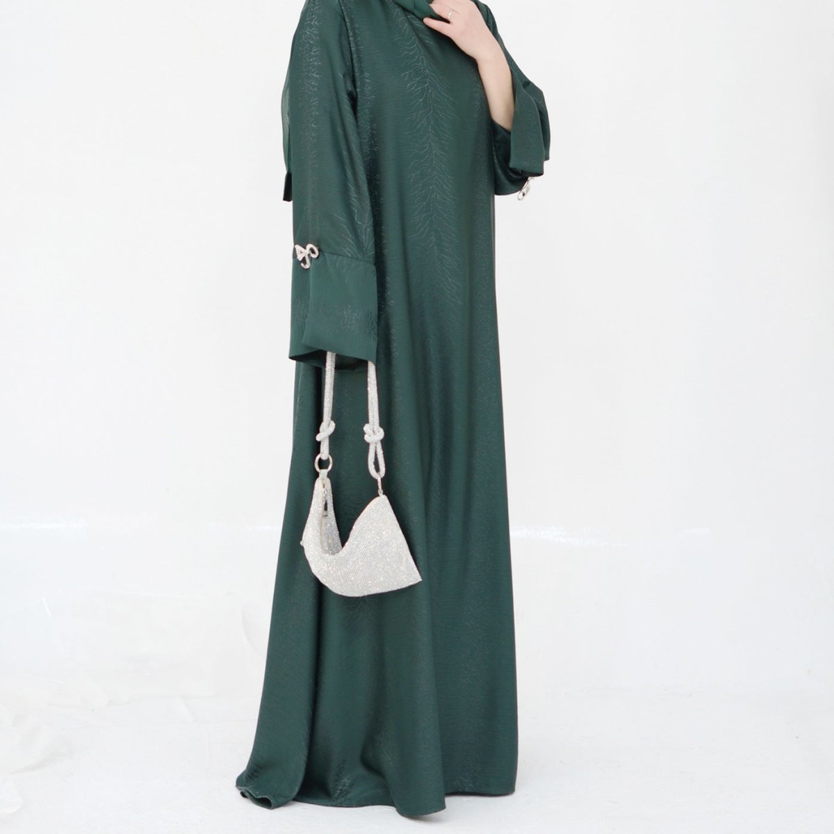 3D Jacquard Bow Abaya & Hijab Set | Butterfly Sleeve Brocade Dress(MA352) - Mariam's Collection