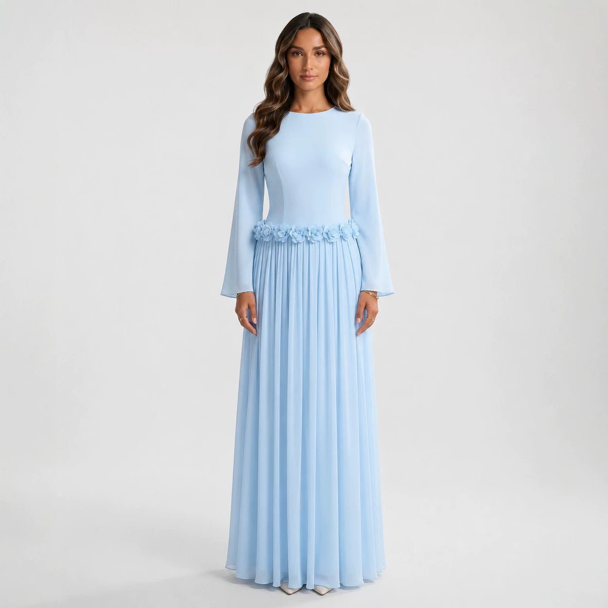 3D Rose Maxi Dress – Fitted Floral Waist Maxi Dress