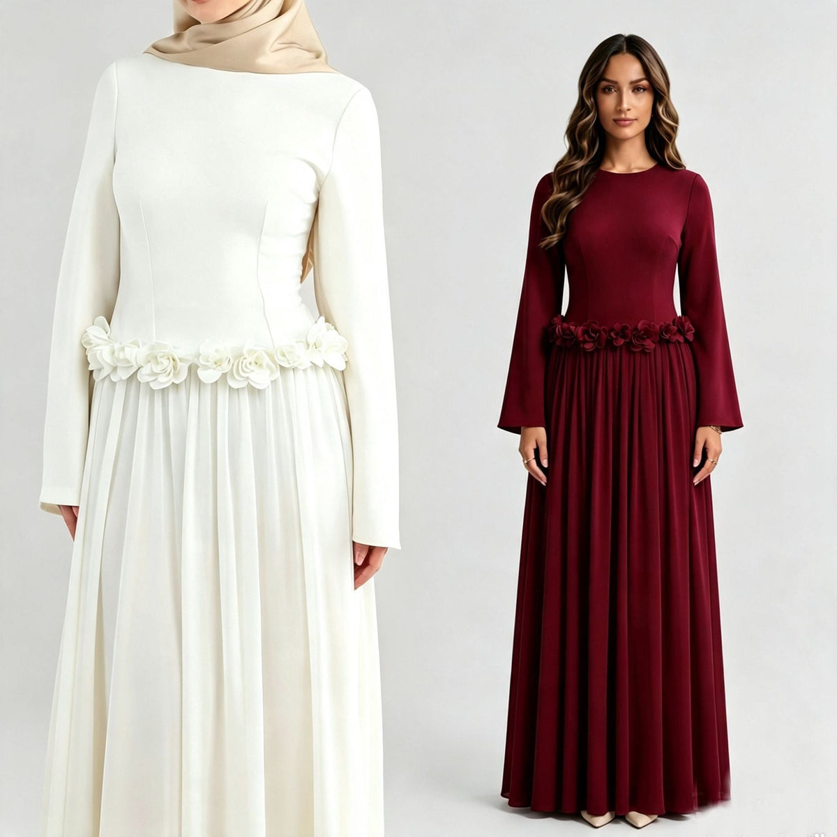 3D Rose Maxi Dress – Fitted Floral Waist Maxi Dress