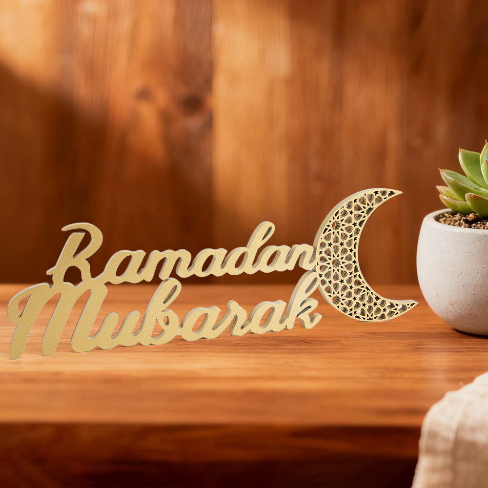 Ramadan Mubarak Wooden Craft Ornament Festive Tabletop Decor (MAC392)