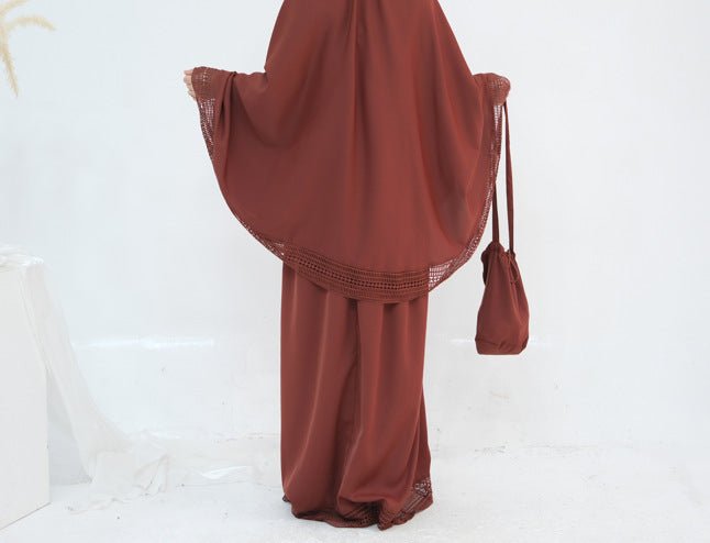Side view of nida prayer abaya set showing draped silhouette