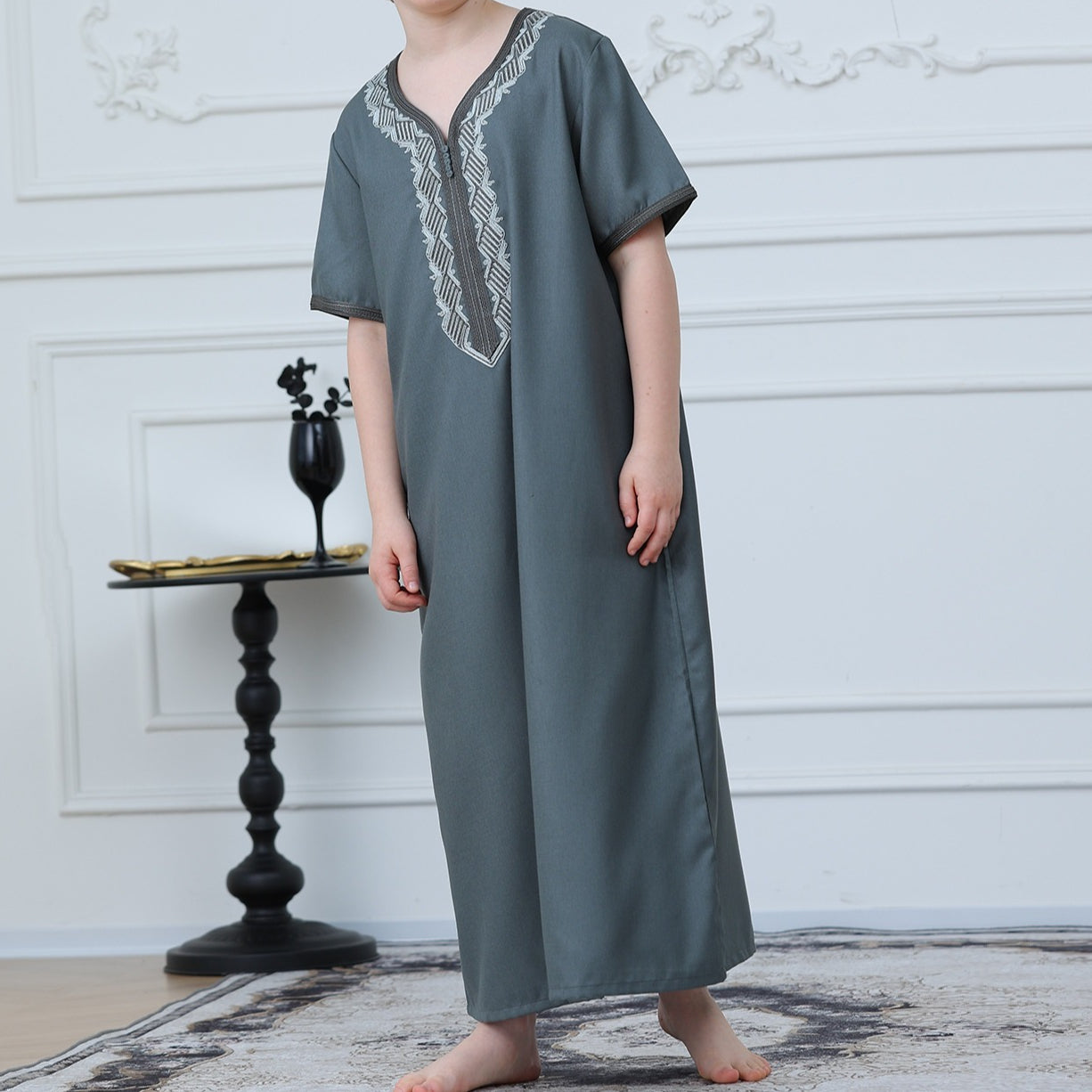 Boys Embroidered Zip-Front Thobe(MKB012)