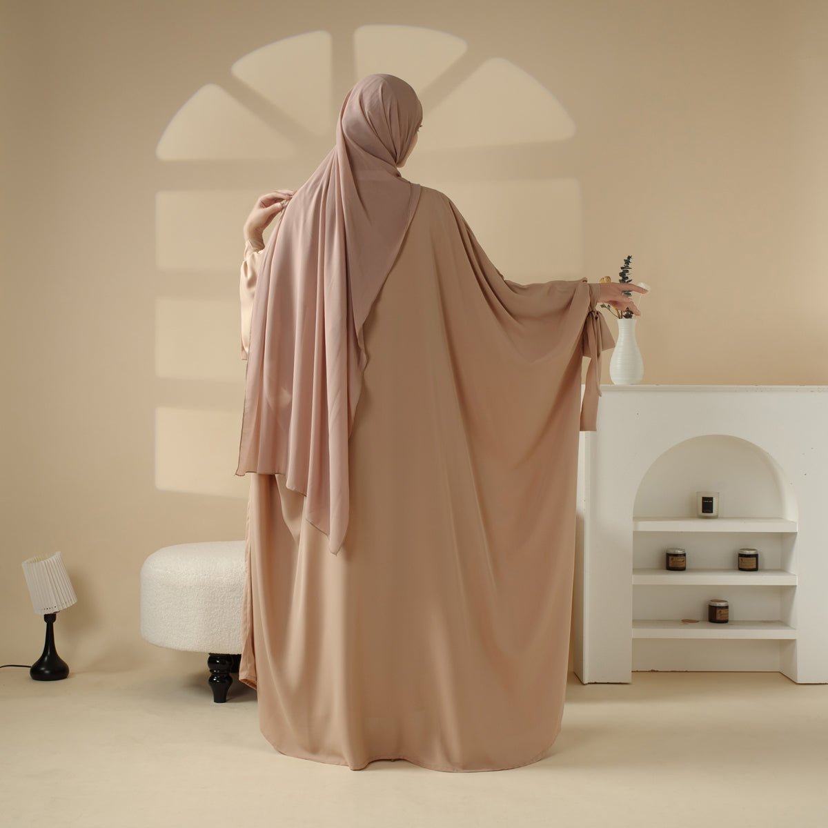 5 - Piece Set Farasha Abaya, Premium Farasha Textured Open Abaya (MOA095) - Mariam's Collection