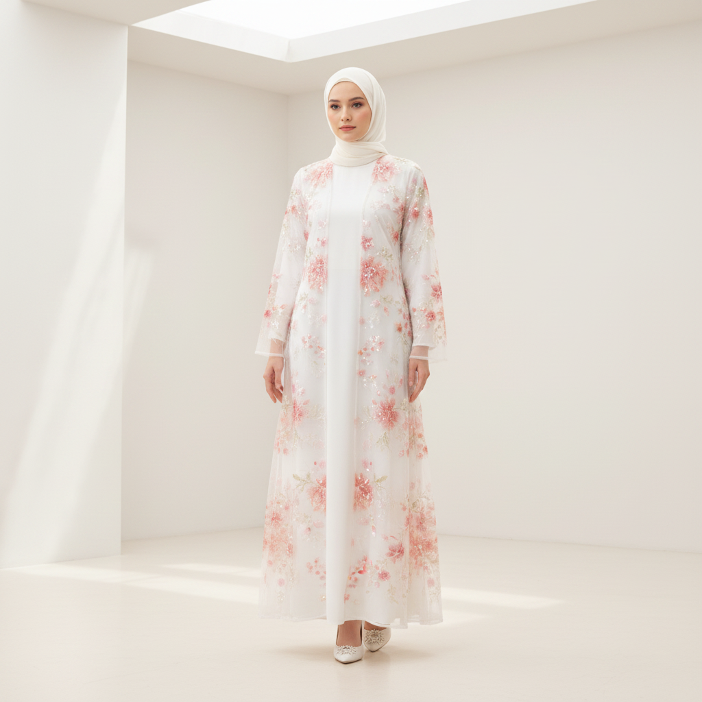 Luxury 3D Floral Sequin Embroidered Open Abaya for Weddings & Eid(MOA306)