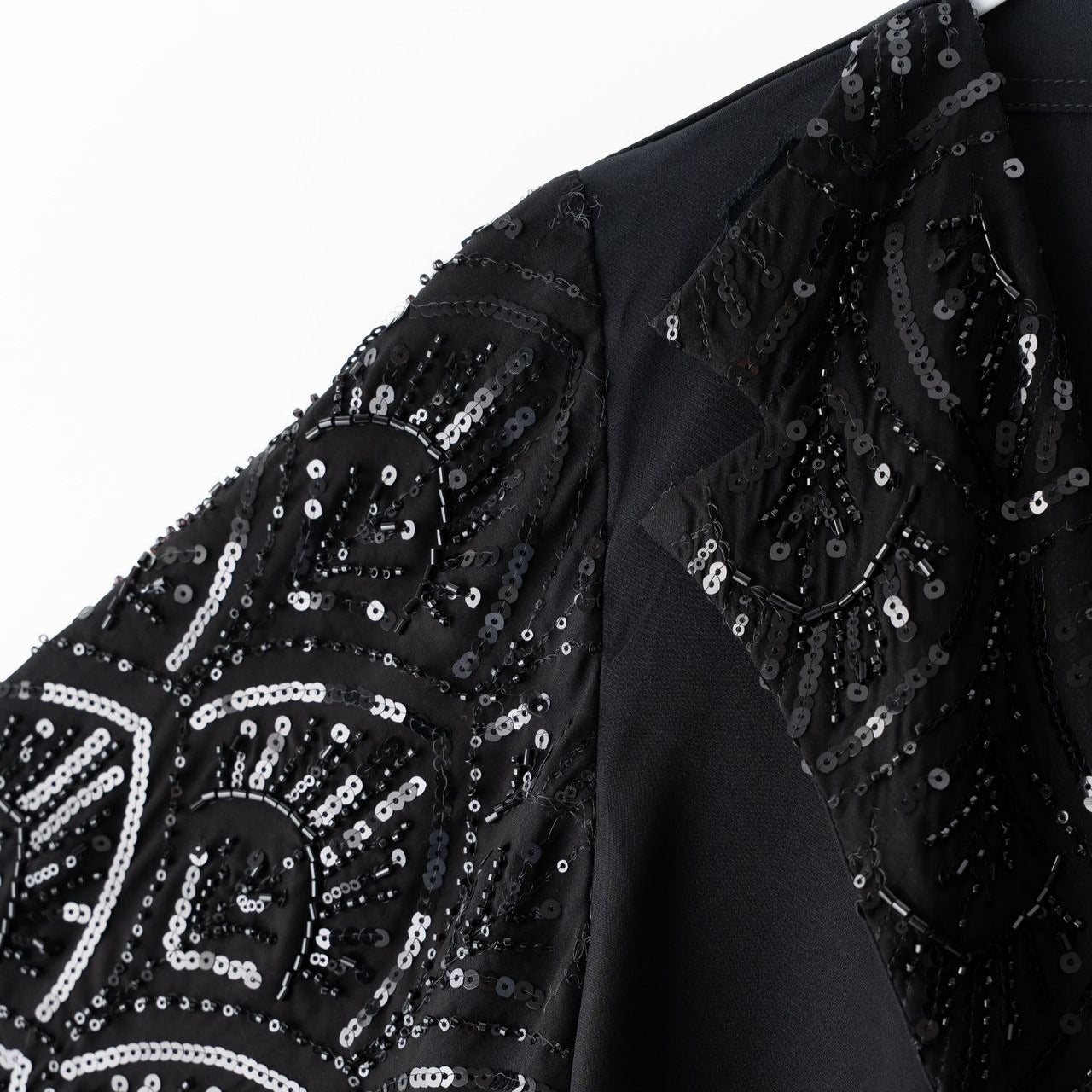 Black Sequin & Bead Embroidered Sleeve Open Abaya(MOA339)