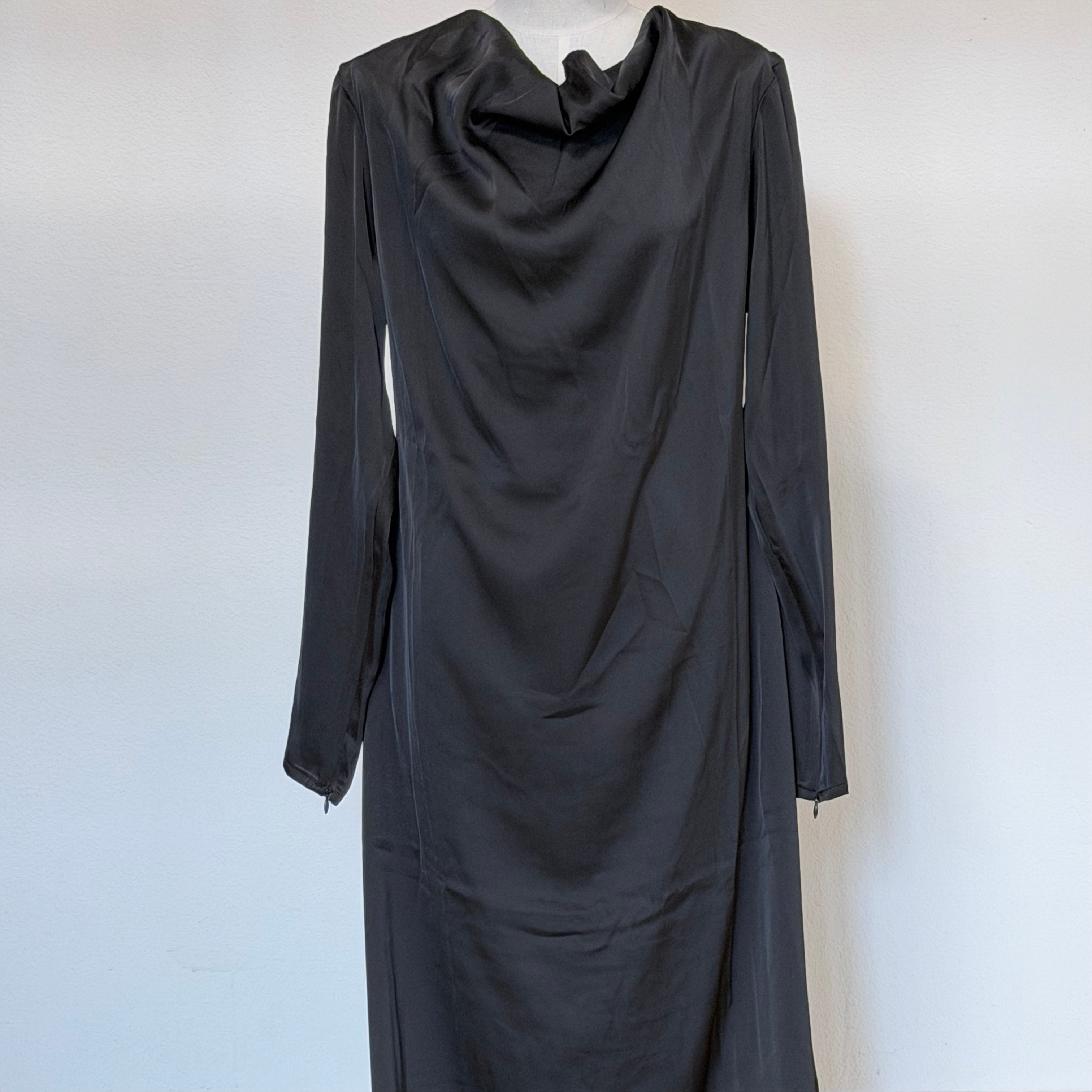 Archive Piece Black Satin Cowl Neck Maxi Dress - MP063 (Size L Only)