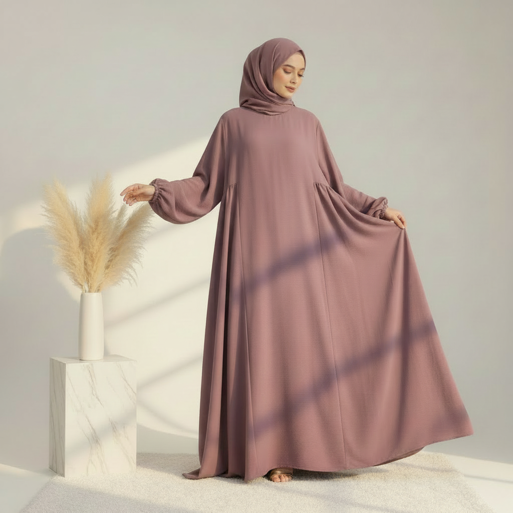 Relaxed Fit Lantern Sleeves Crepe Abaya (MA190)