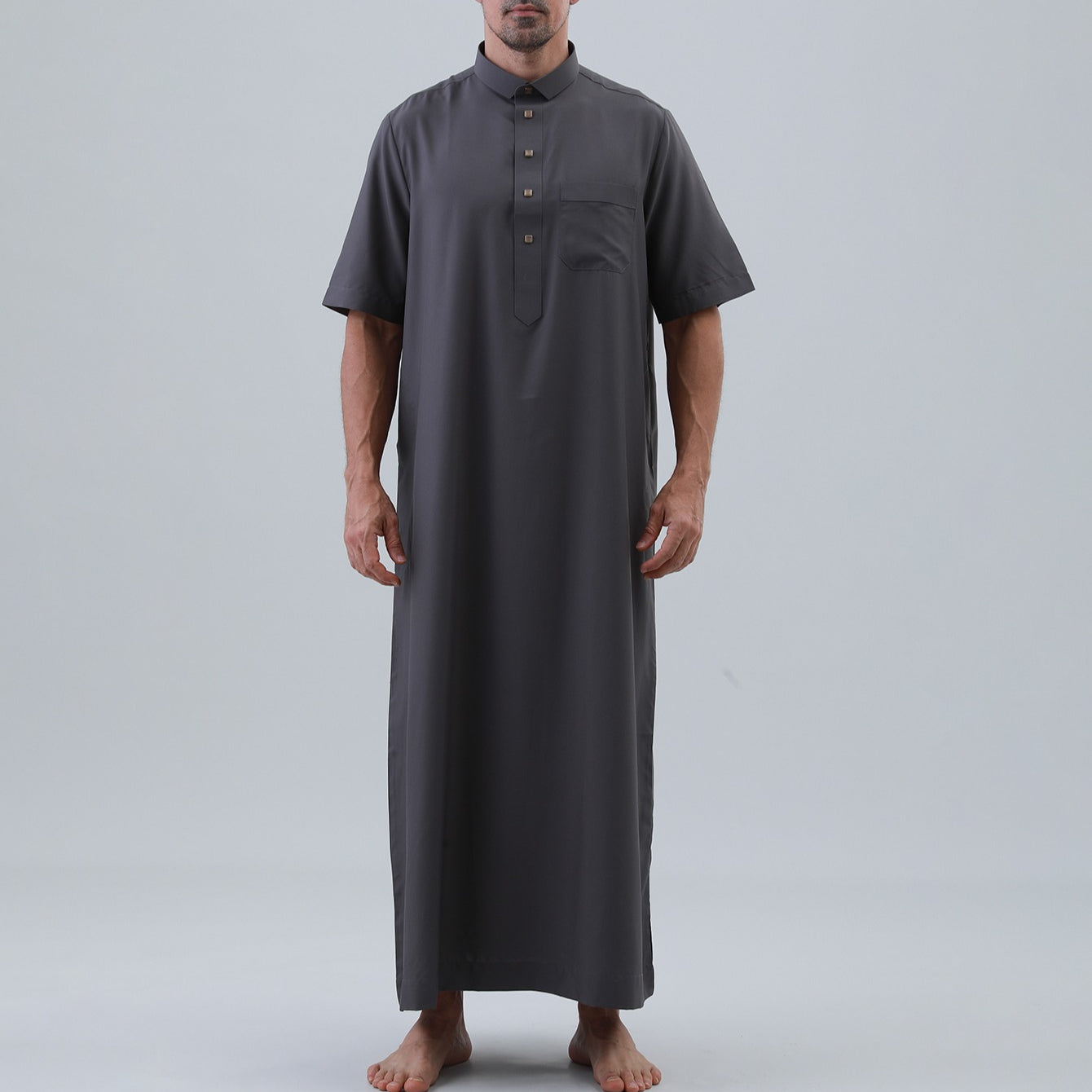 Men's Solid Color Thobe with Button Placket(MT038)