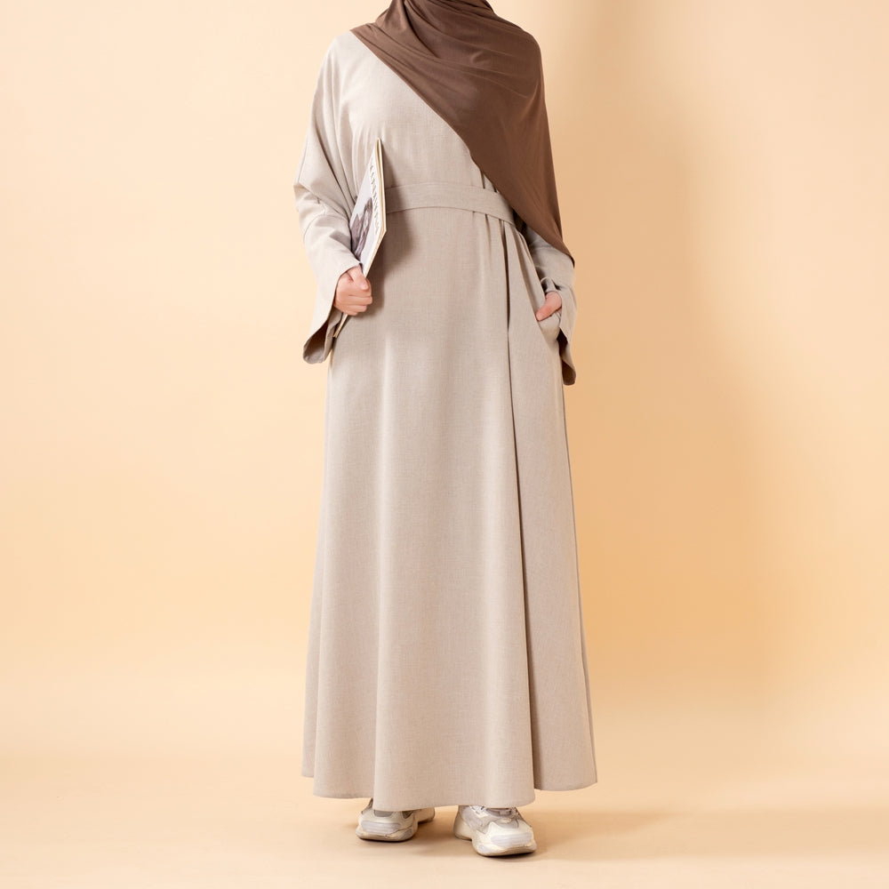 Premium Linen Effect Pullover Abaya with Pockets (MA341)