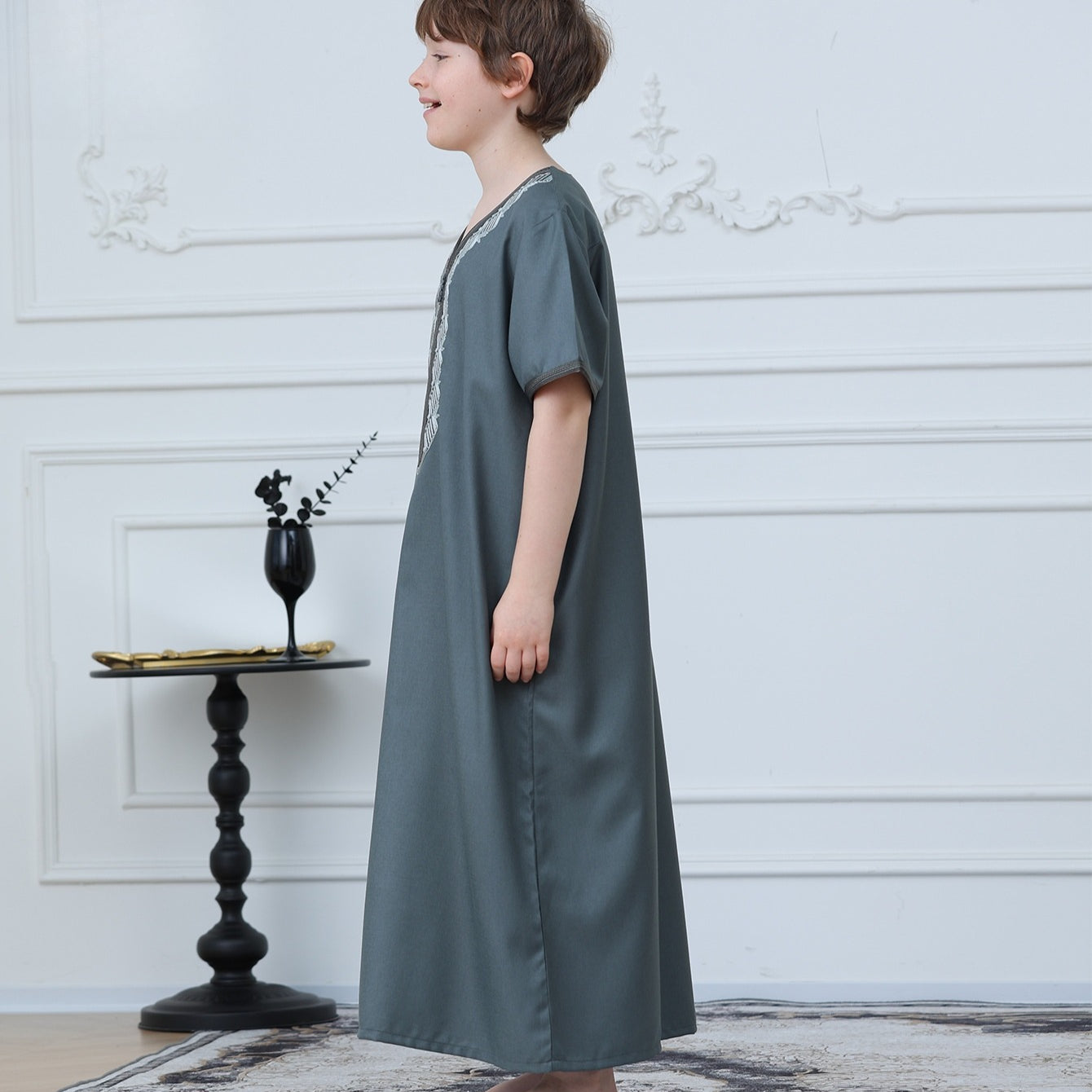 Boys Embroidered Zip-Front Thobe(MKB012)