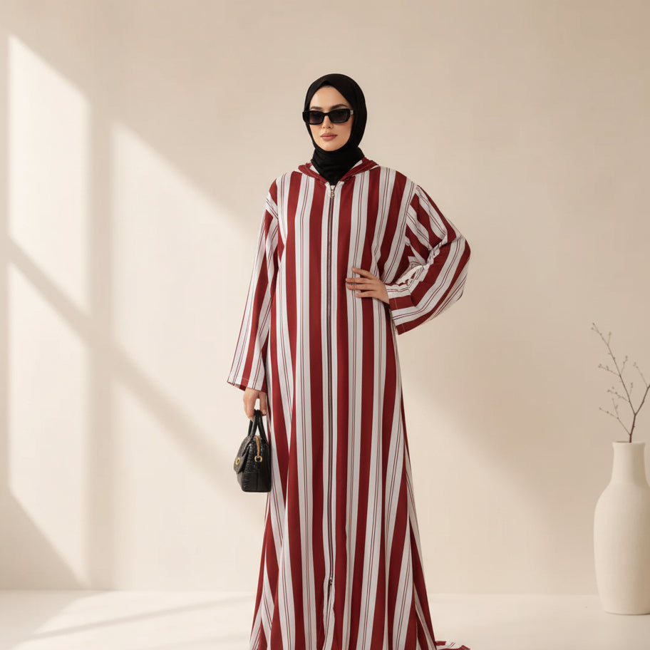 Archive Piece Striped Hooded Half-Zip Maxi Kaftan - MP060 (Size L Only)