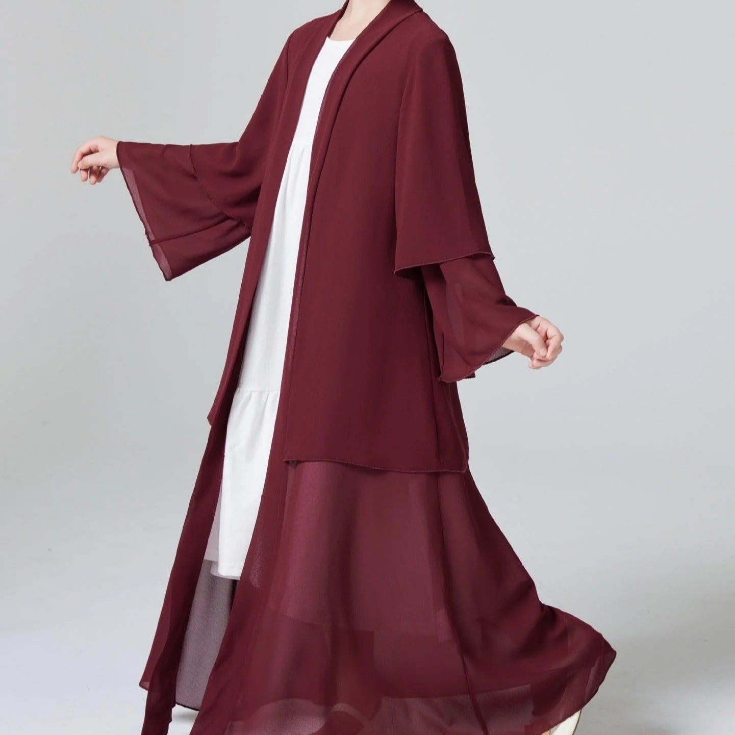 Two Layers Chiffon Girls Open Abaya Kid Abaya(MKG007)