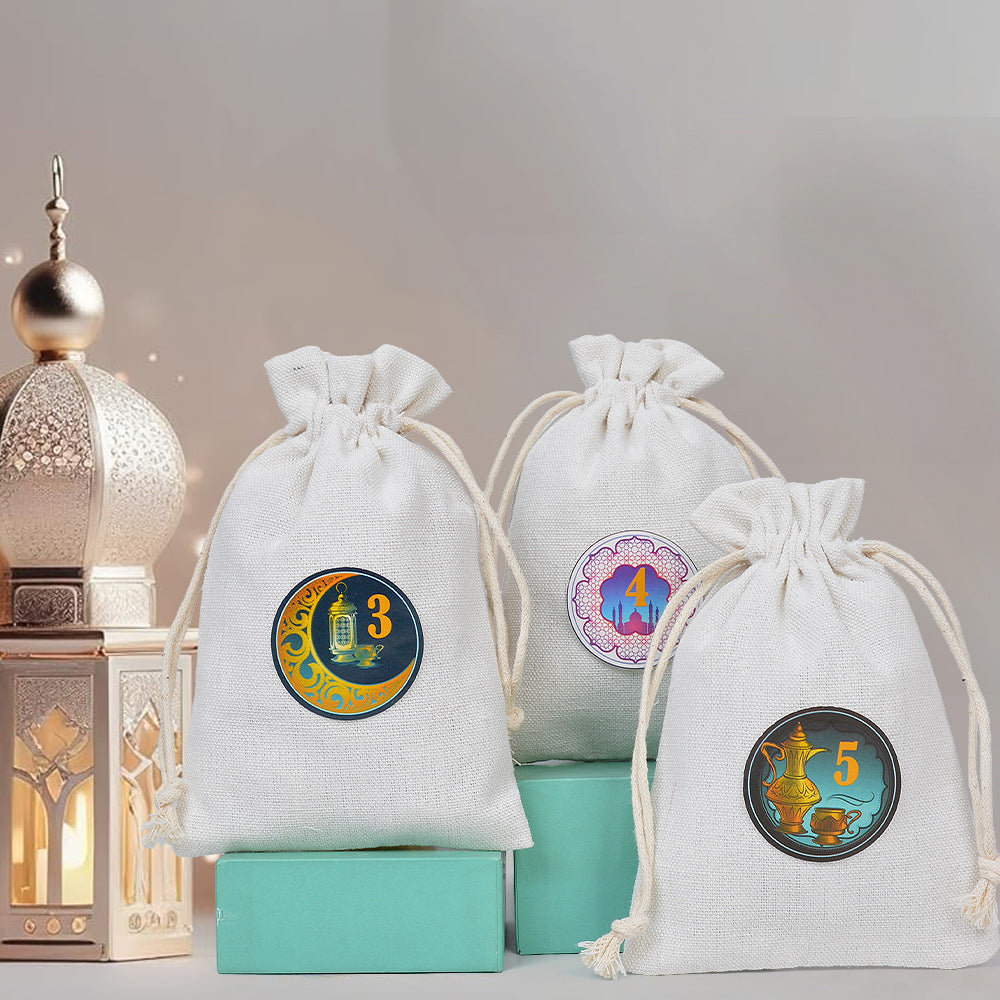Ramadan 1–30 Countdown Calendar Gift Bag Set Drawstring Hanging Pouches (MAC385)