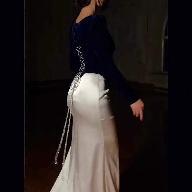 Velvet & Satin Two-Piece Evening Set(MS281)