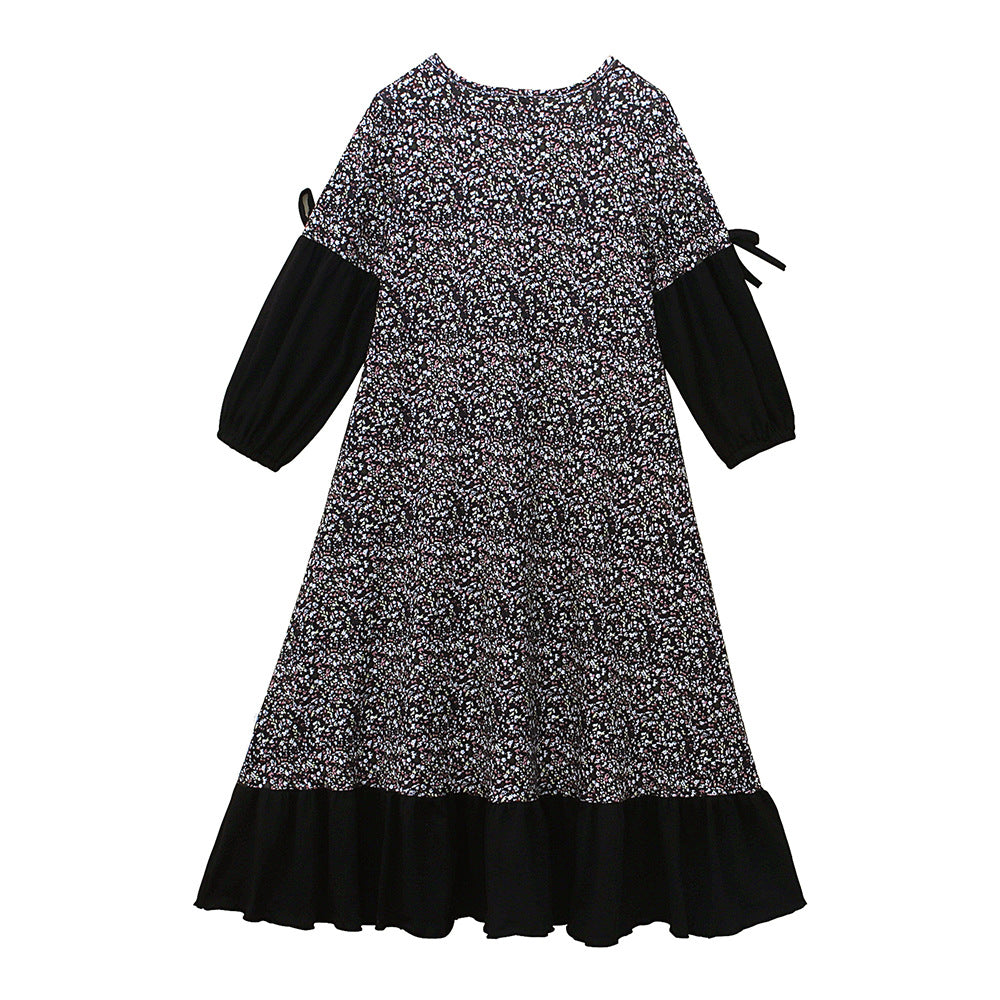 Girls Patchwork Floral Kid Abaya 2-Piece Set(MKG012)