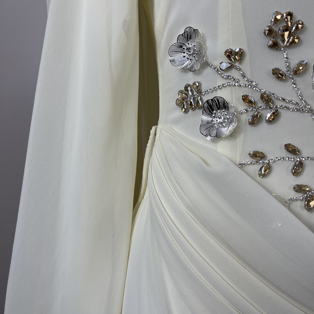 Rhinestone Floral Chiffon-Effect Evening Dress(MS591)