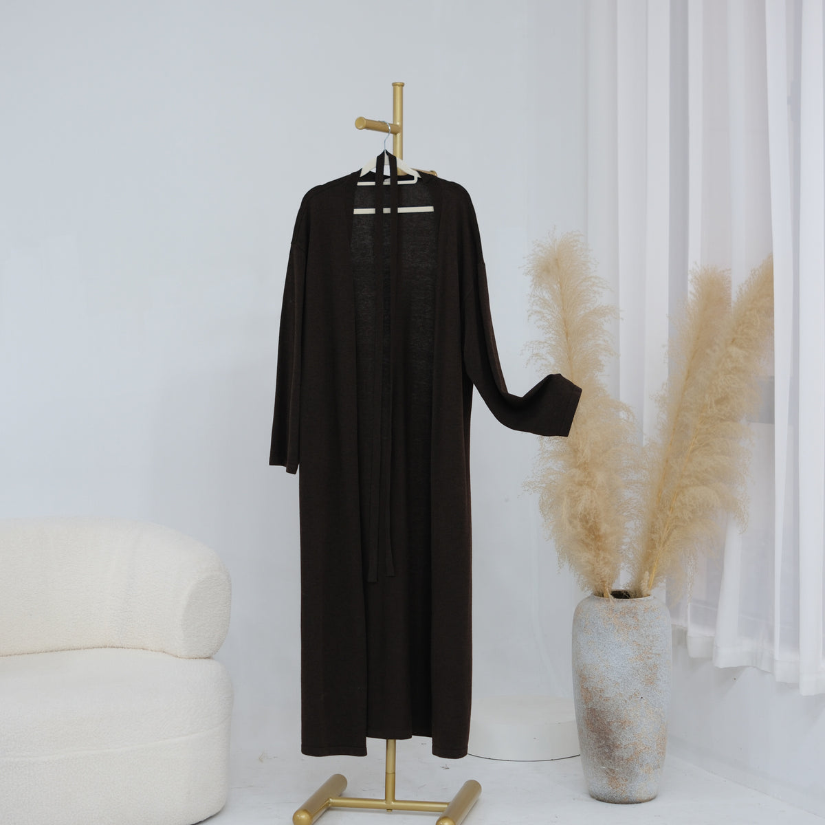 Sizing details for coordinating longline cardigan