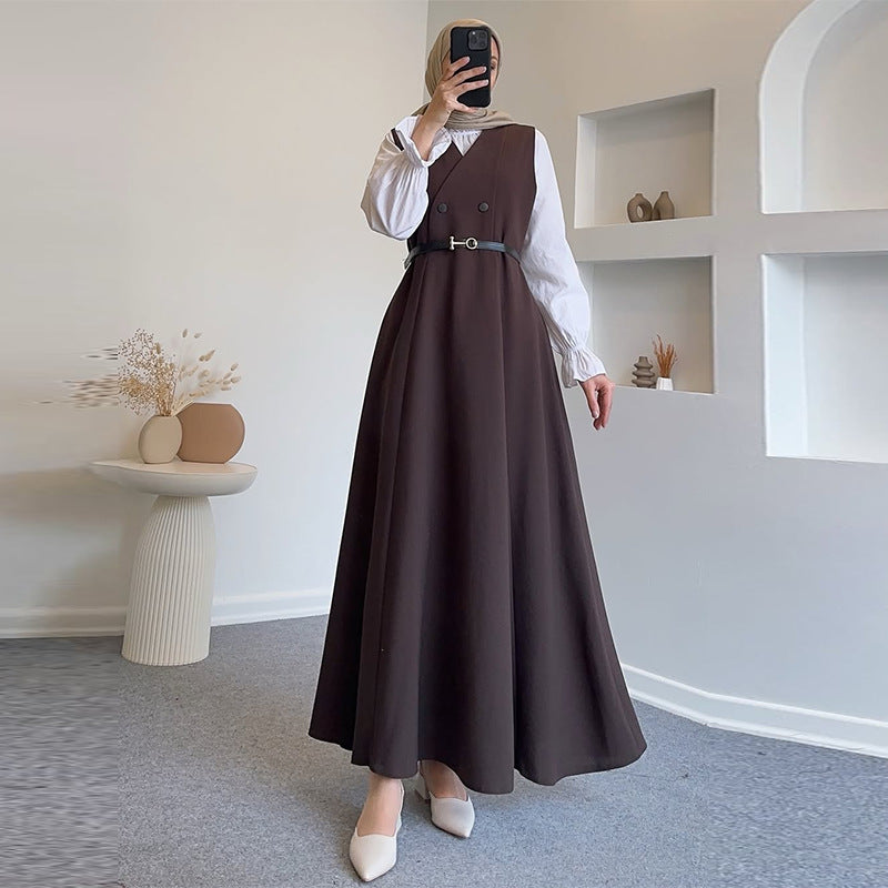 Double-Breasted Vest Dress with Shirt(MS286)