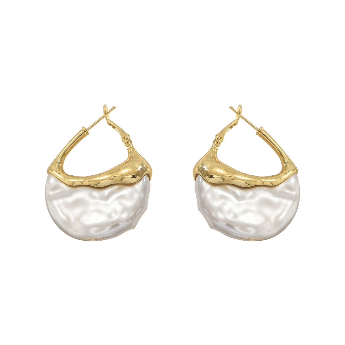 Sculpted Pearl Drop Hoop Earrings (MAC415)