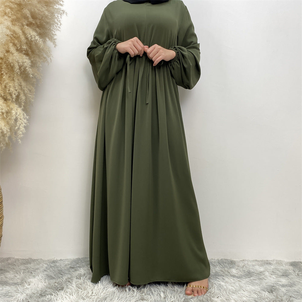 Modest Muslim Stretch Sleeve Front Zipper A-shaped Swing Pendulum Abaya (MA175)
